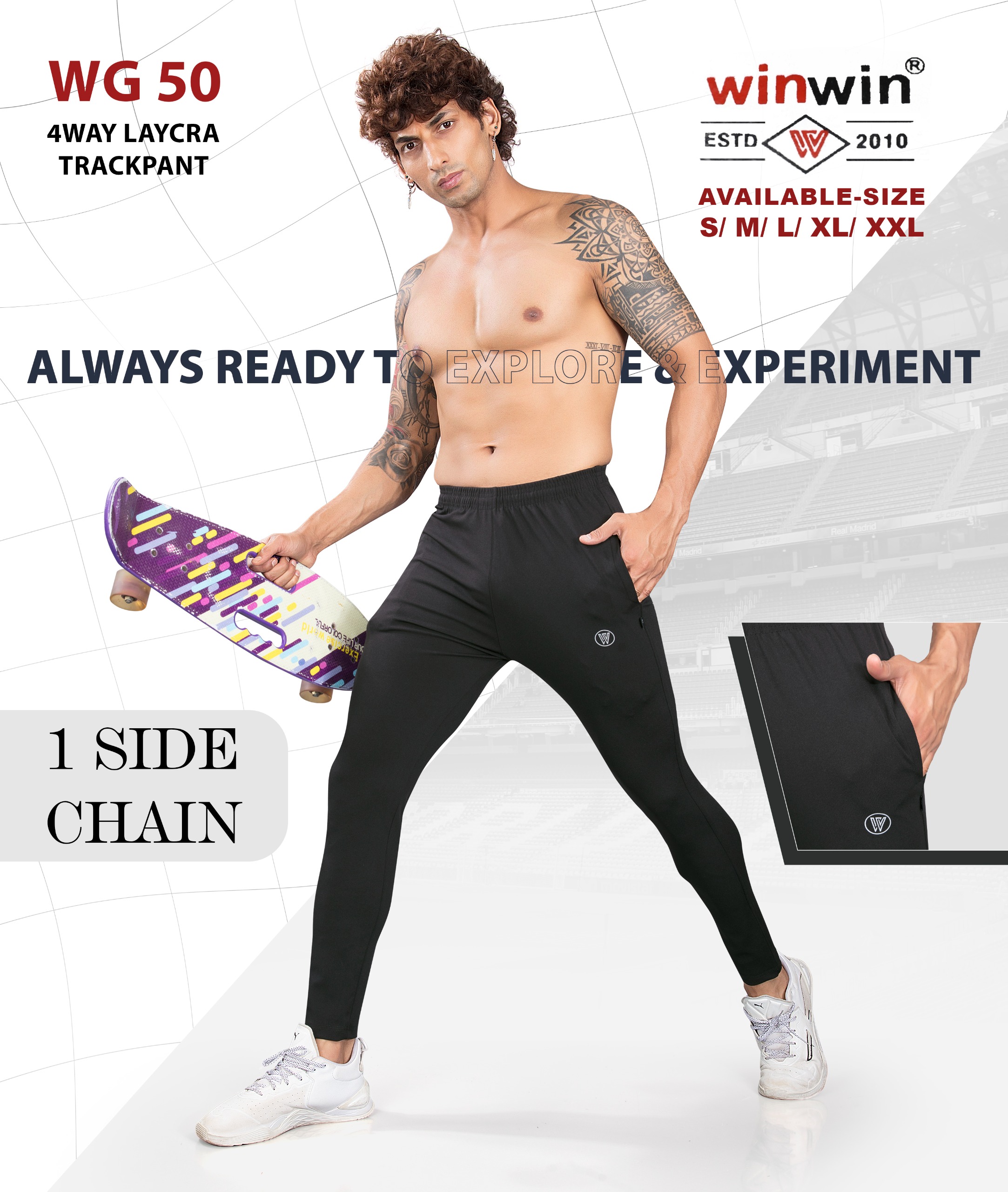 Men's Regular Fit 4 Way Lycra Track Pants with Side Cross Pocket