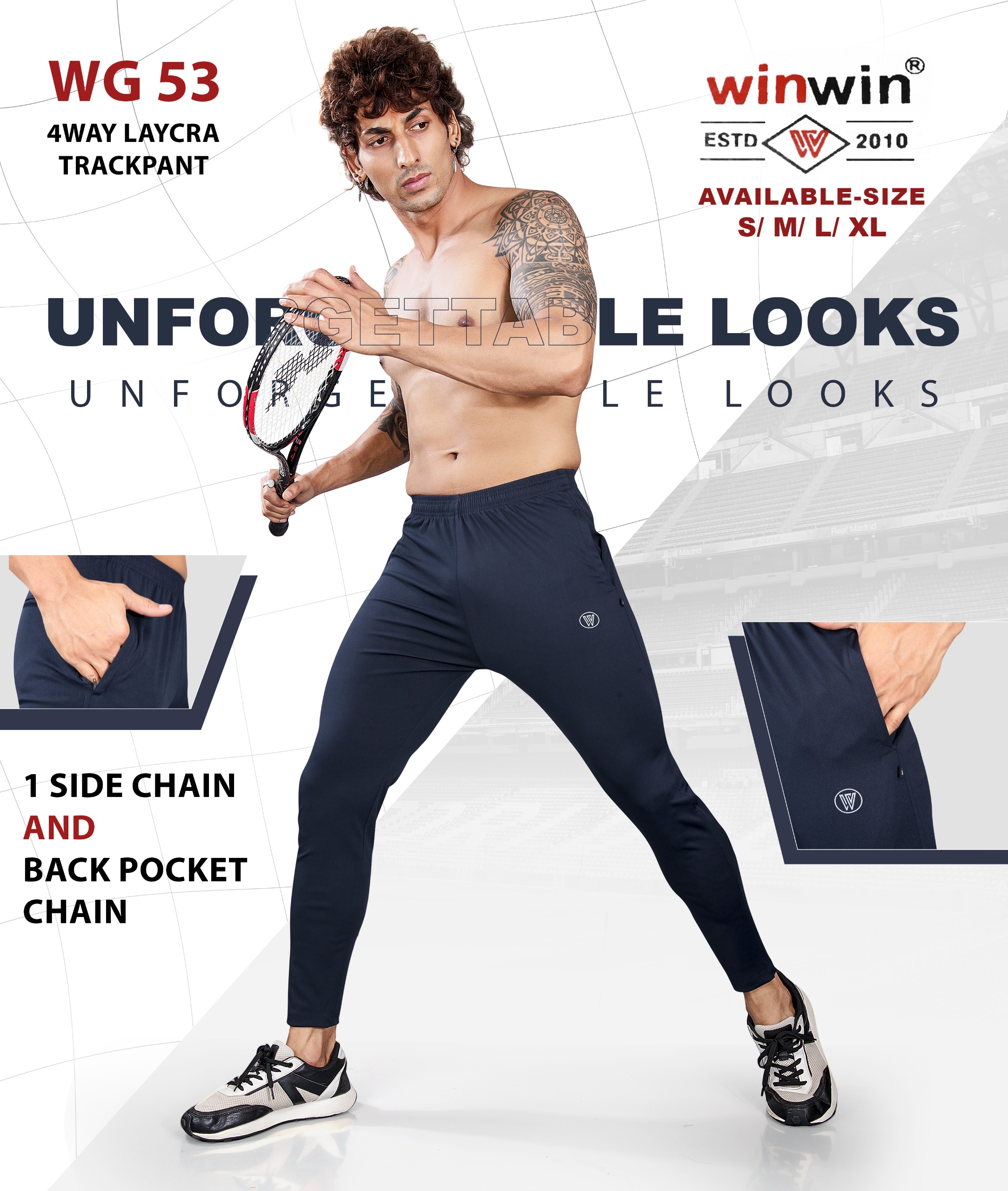 Men's Regular Fit 4 Way Lycra Track Pants with Side Cross Pocket